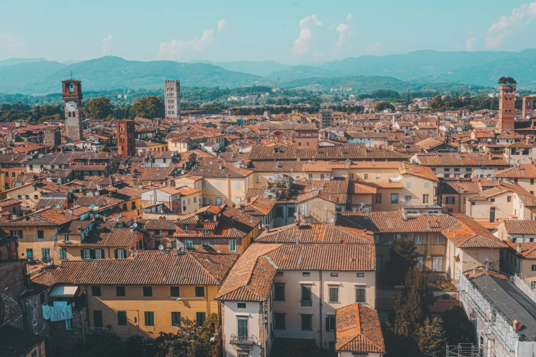 a view from the top of a tower in the city of a small town