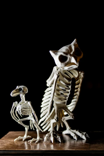 a skeleton and an animal on a table