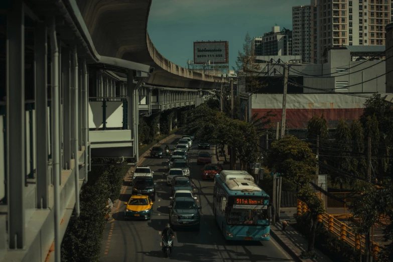 an aerial view of city traffic on street