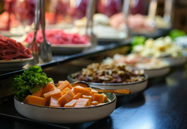 many bowls and bowls filled with various types of food