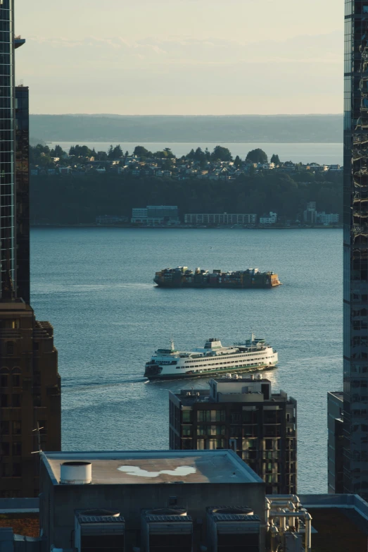 there are some large boats in the bay