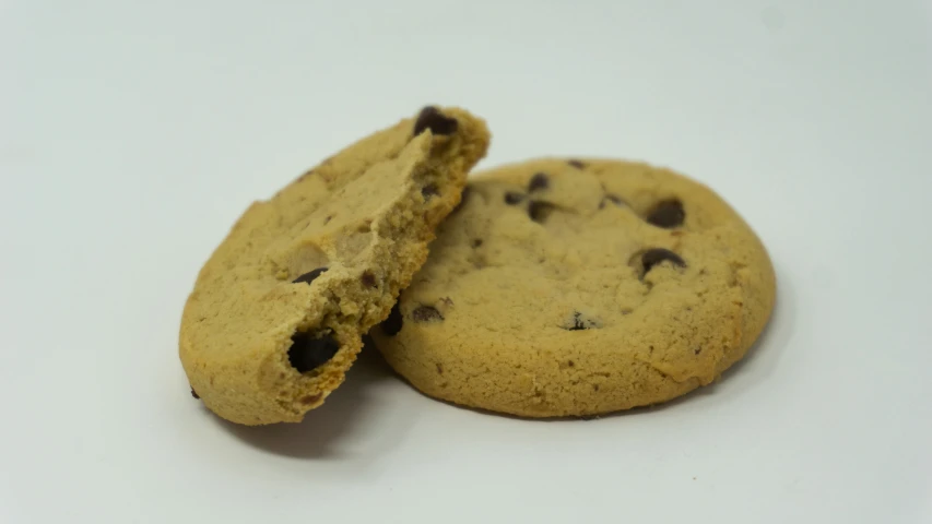 a cookie with chocolate chips cut in half