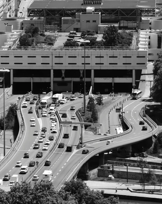 this is a black and white picture of an interstate