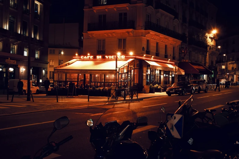 a night scene of a street in an old part of europe