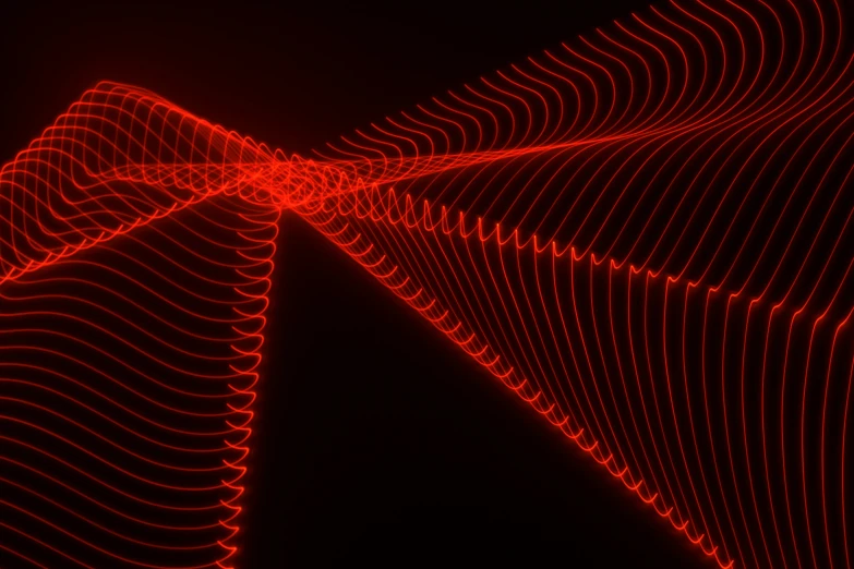 red waves with curved lines against a dark black background
