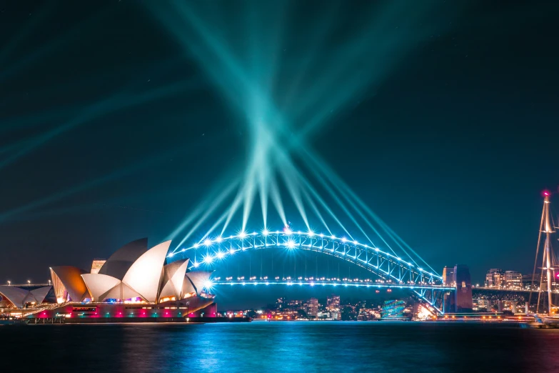 a blue bridge that is in the sky