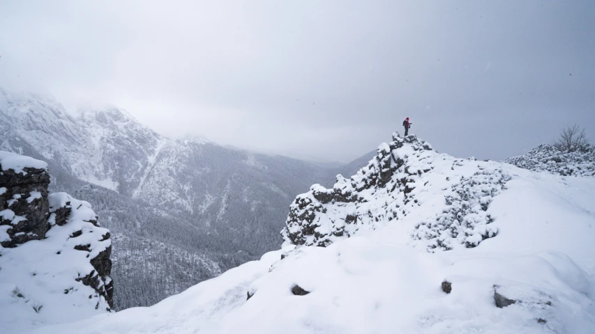 a man that is standing on top of some snow