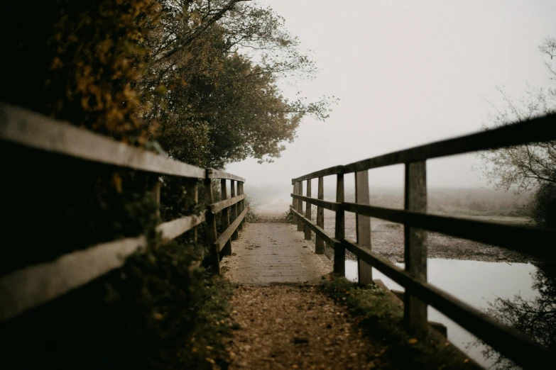 a wooden pathway that is next to a river