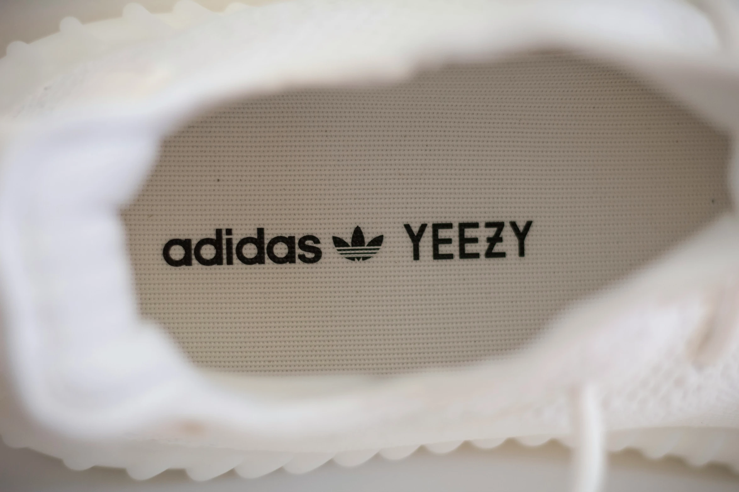 an adidas yeezy shoe has black writing