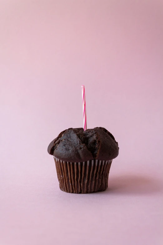 chocolate cupcake with candles lit on top