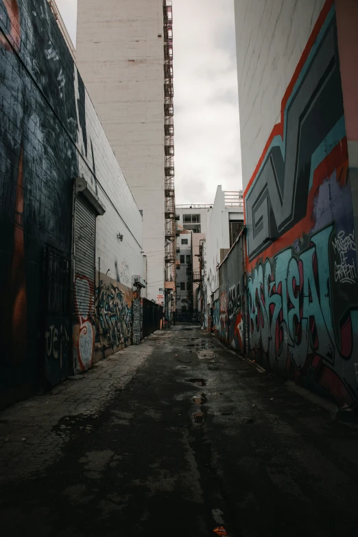 graffiti covers all the walls of this street