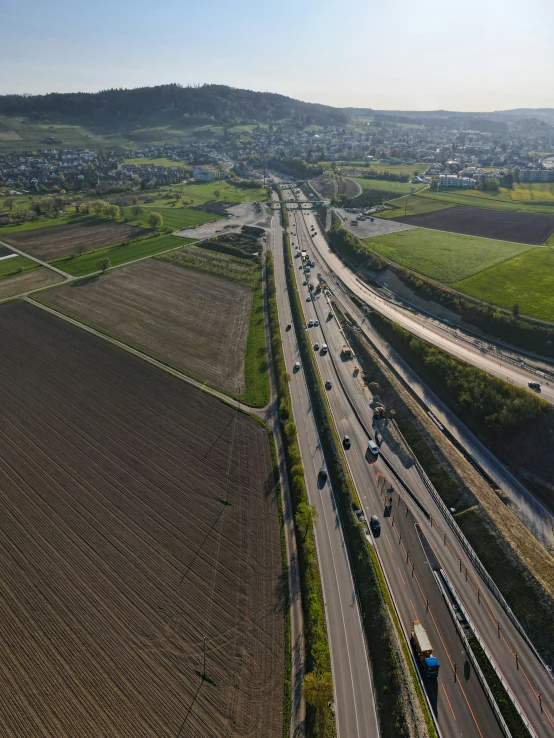 an aerial view of an interstate highway on a clear day