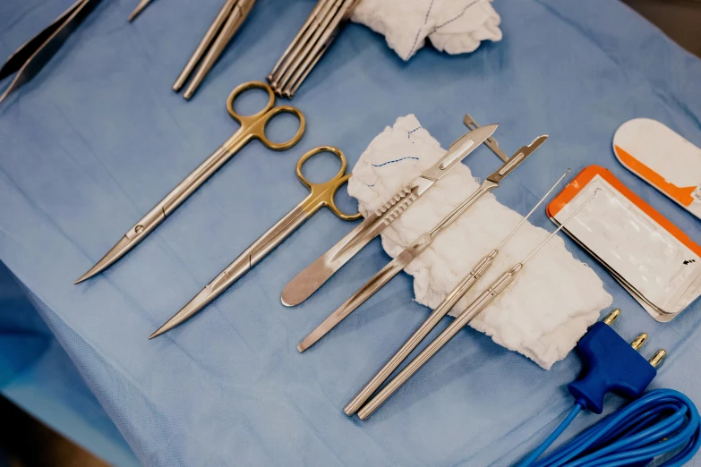 various  items are arranged on a surgical display