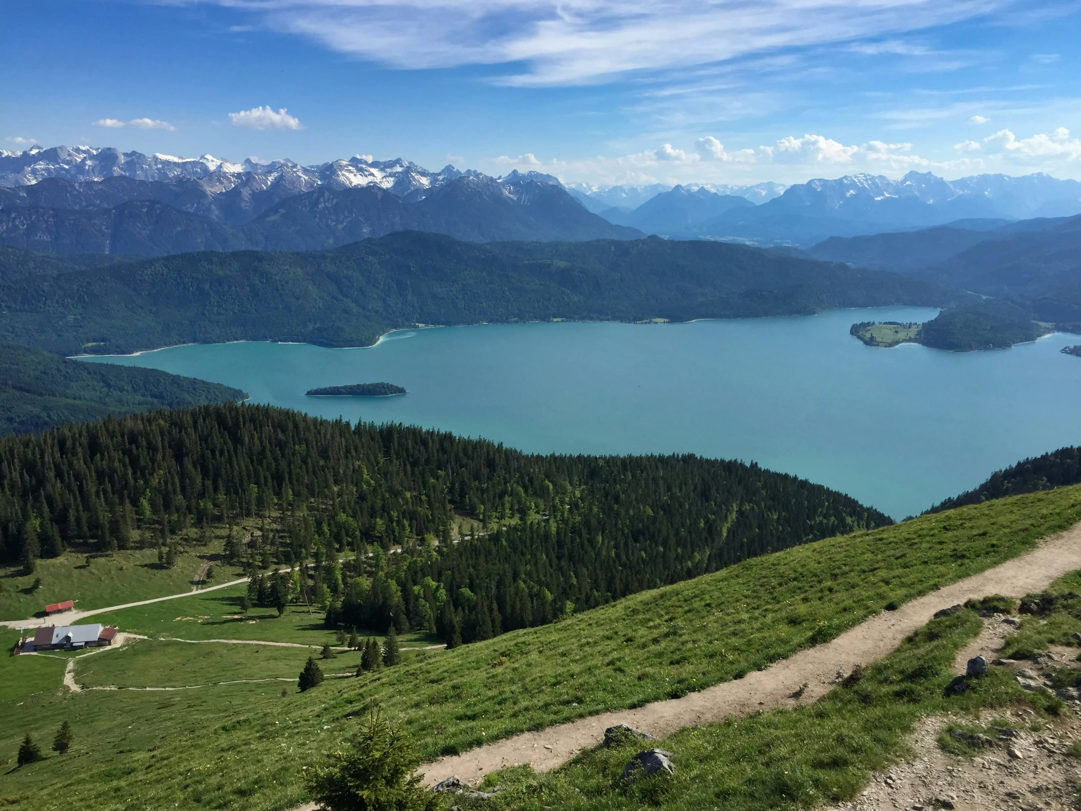 a view over a grass covered area in the mountains