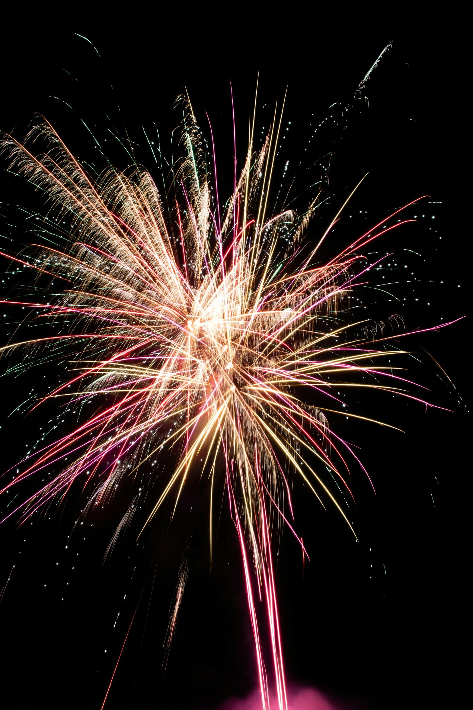 colorful fireworks explode in the dark sky