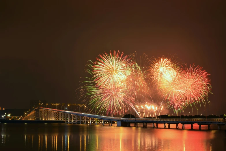 a big show with a long bridge is lit up