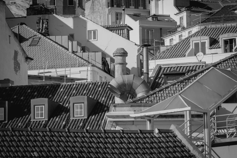 a black and white po of roofs in paris