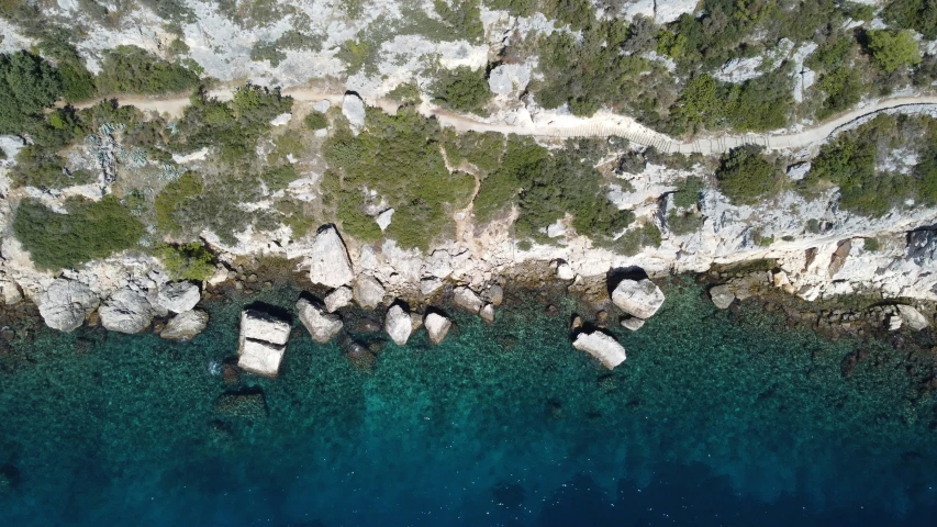 an aerial view shows the water and the shoreline