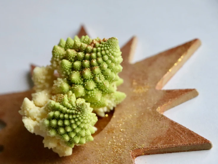 an artistic looking green object placed on top of a star