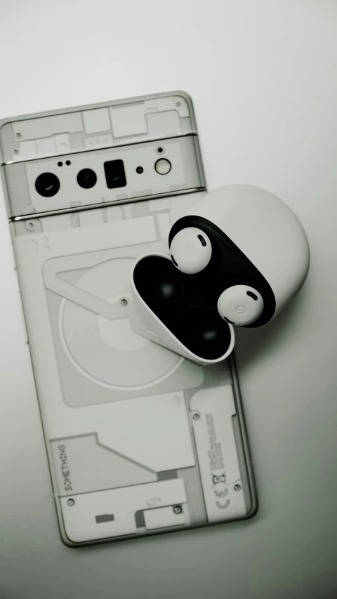 a black and white image of two balls on a computer mouse