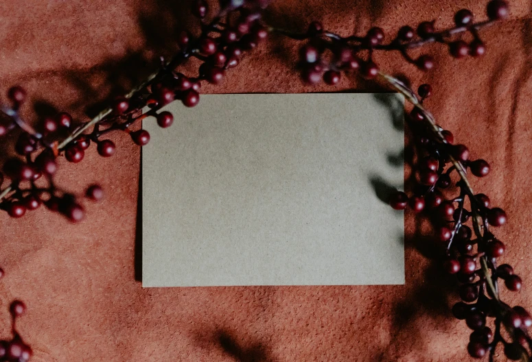 a white paper sitting on top of a table next to berries