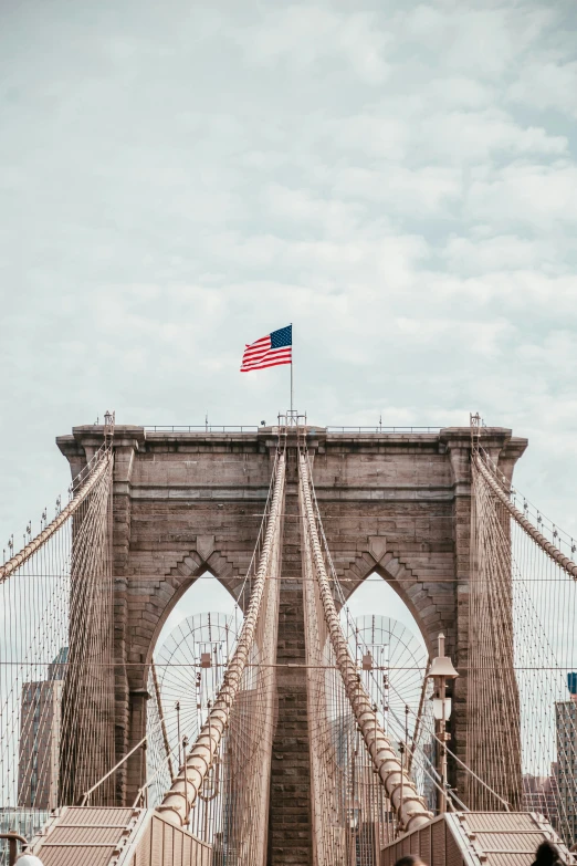 the top view of an old bridge with the american flag on top of it