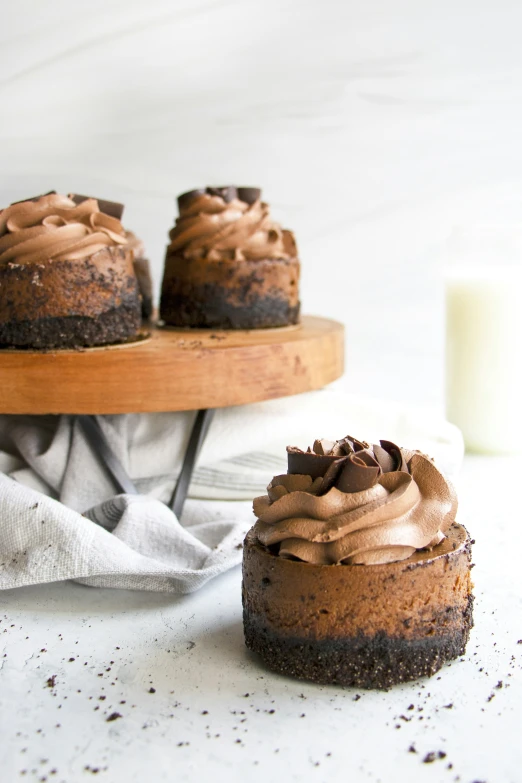 two chocolate desserts with one cut in half