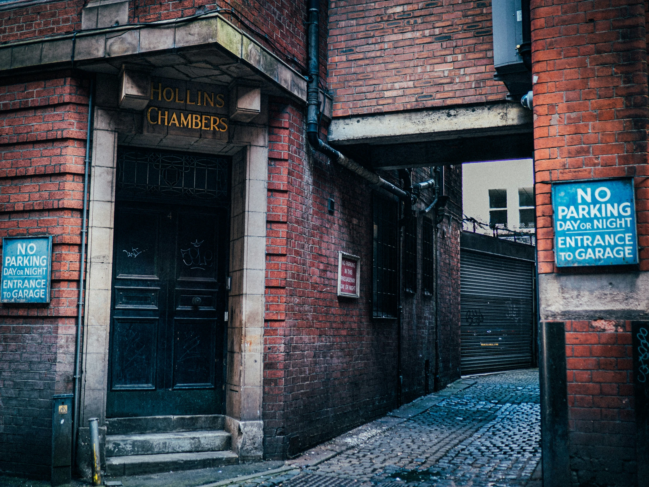 no parking on this side entrance and sign is blue