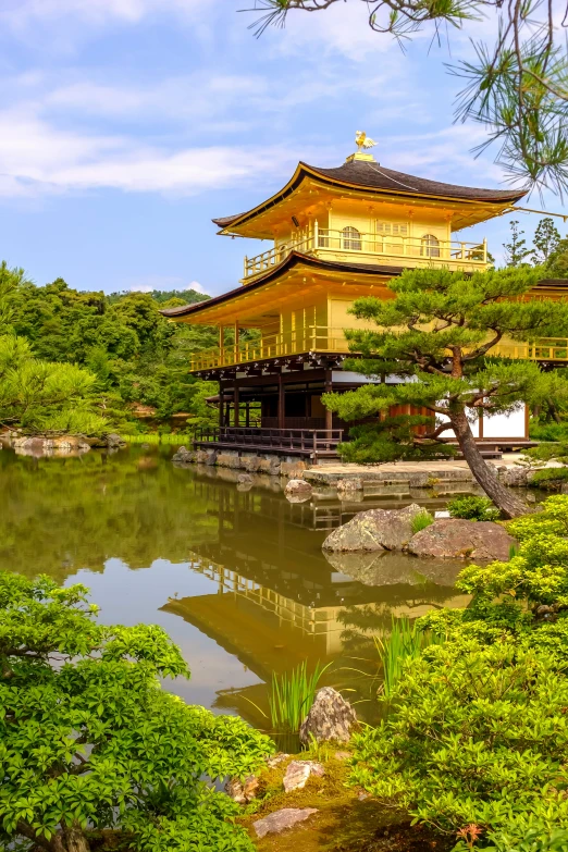 the view of a building from across the pond