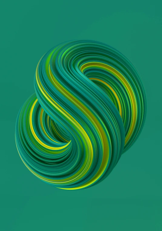 a green sphere with yellow and blue stripes