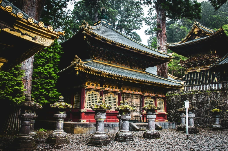 a po of a temple on a forest path