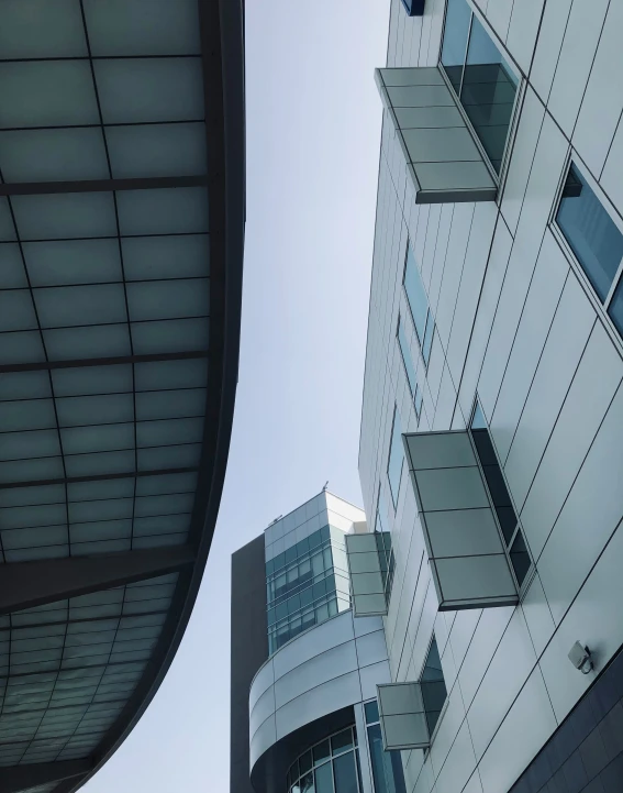 looking up at a group of windows on a tall building