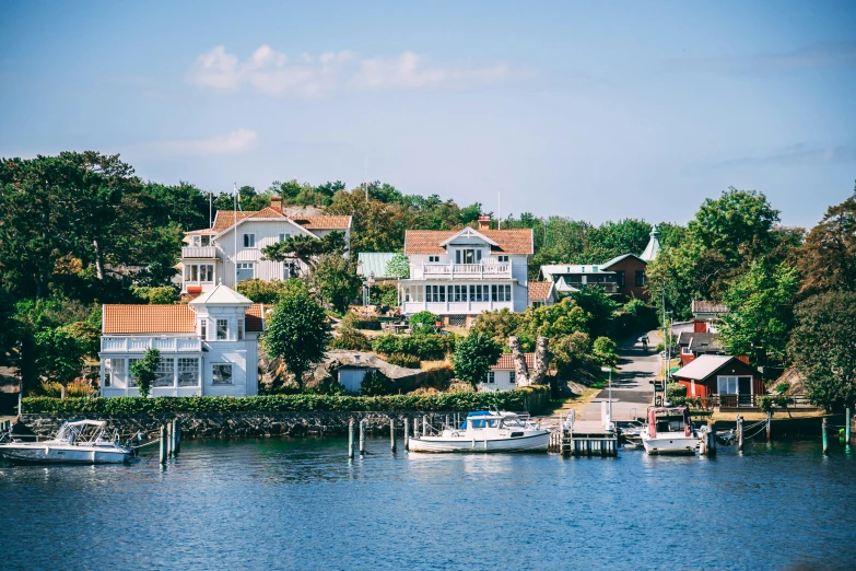 lots of houses on a hillside on the river