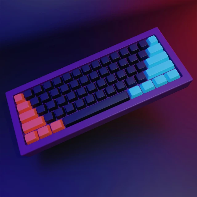 a purple keyboard with blue and orange ons