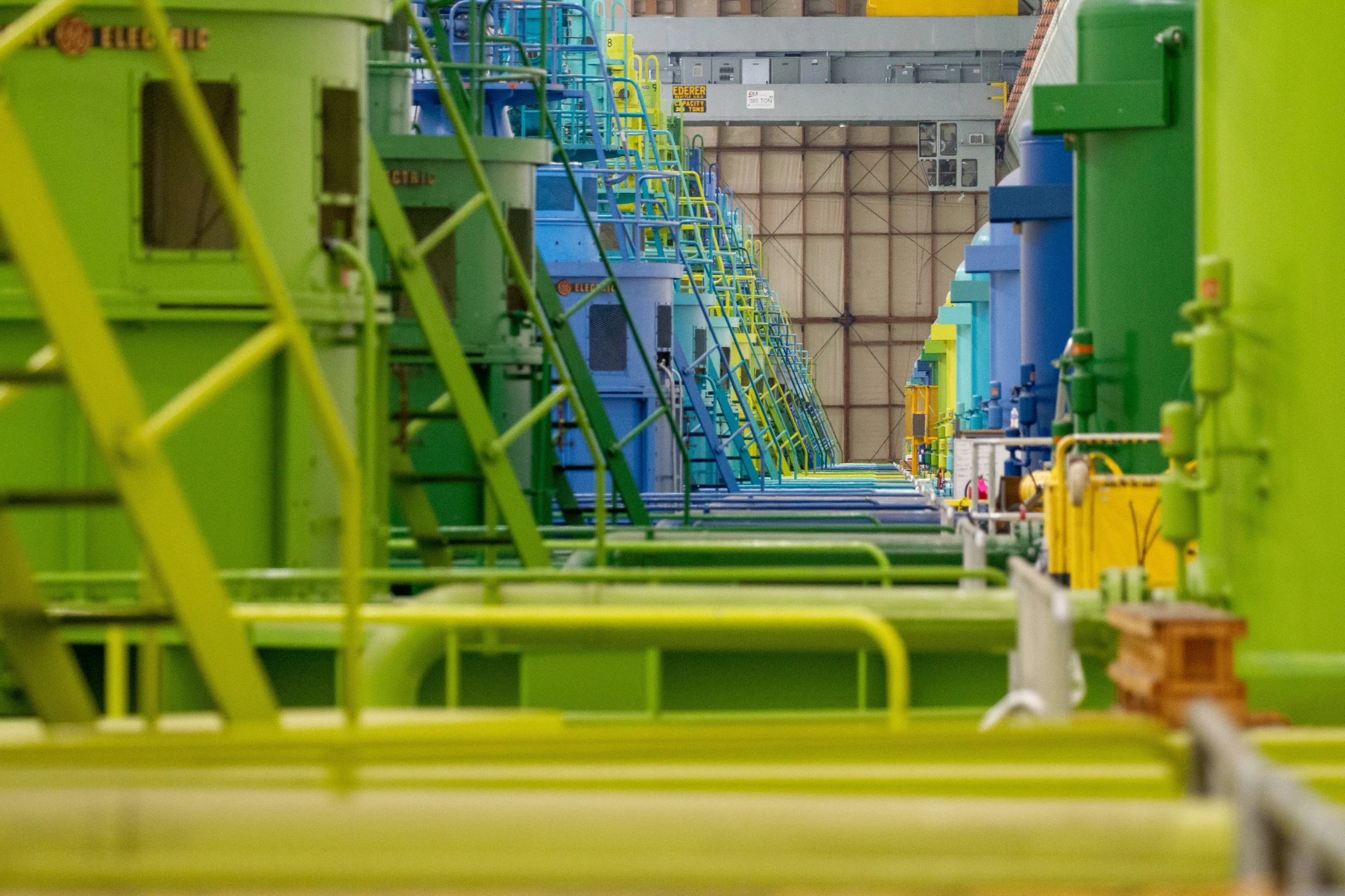 some large machinery and some stairs inside of it