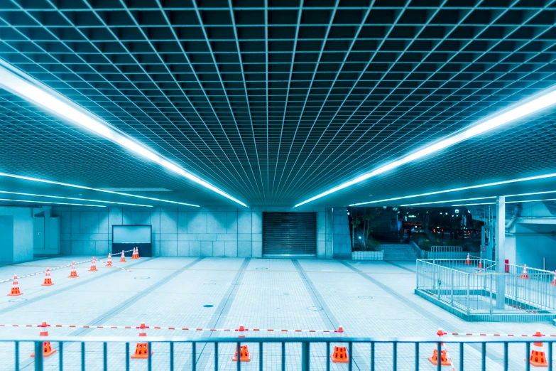 the walkway in the subway station is not completely visible