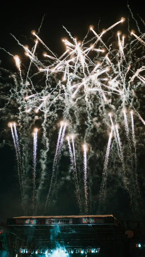 a large group of fireworks lights up the night sky