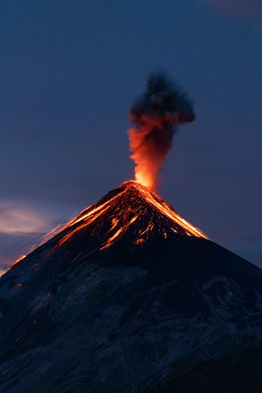 a volcano with black smoke is seen in this pograph