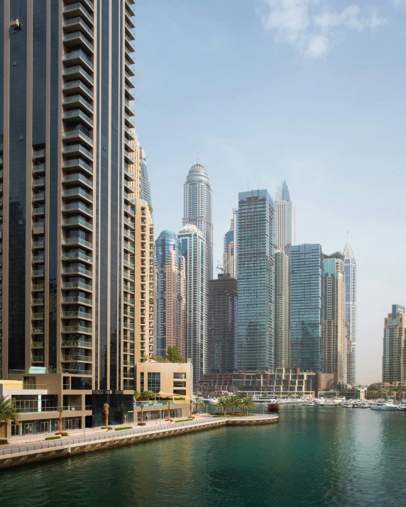 a large body of water surrounded by tall buildings