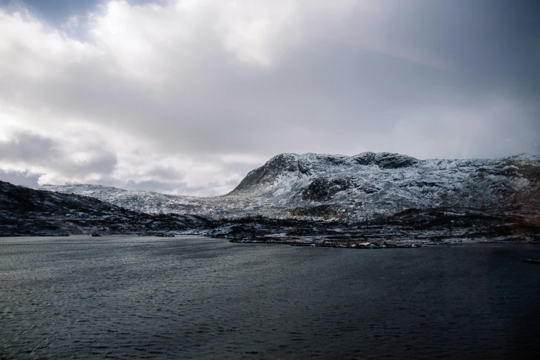 snowy mountains and a body of water