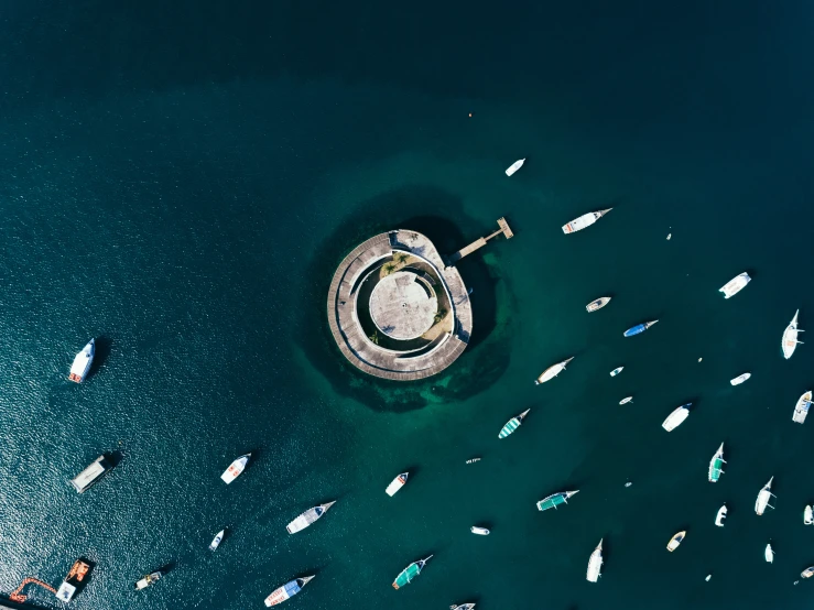 a picture from above looking down on boats floating in the water