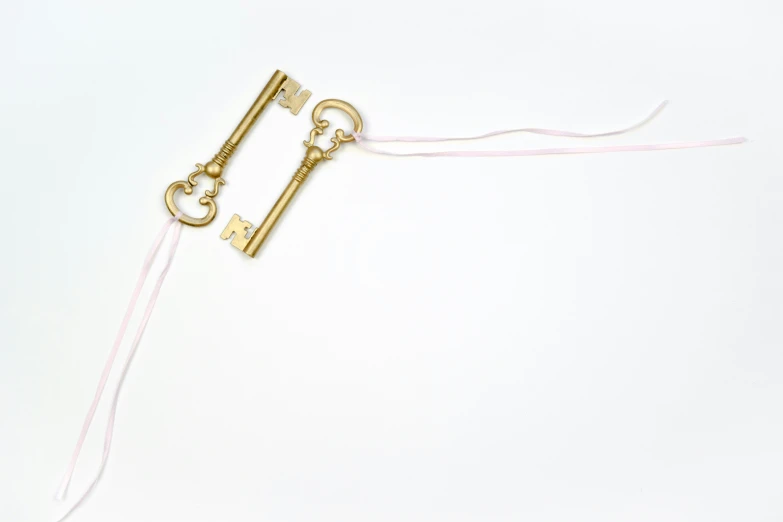 a gold keys with a ribbon on top of it