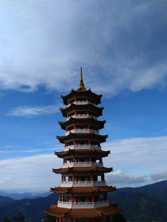an asian pagoda with a sky background