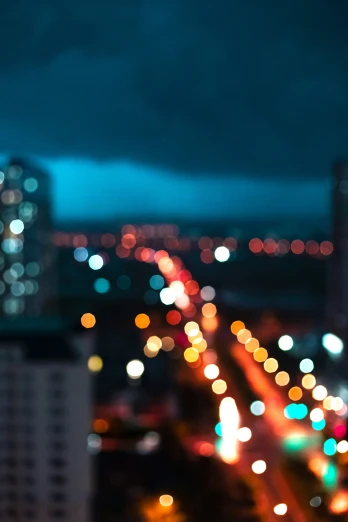 blurry cityscape from high above at night