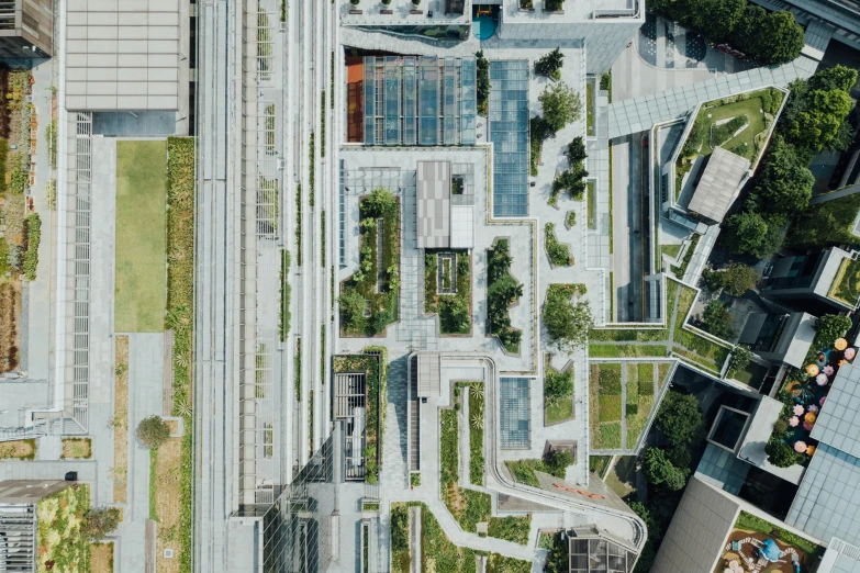 aerial view of various buildings that are well maintained