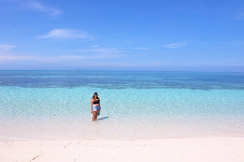 a person standing on the beach in the ocean