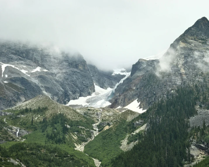 the mountains are covered with snow in winter