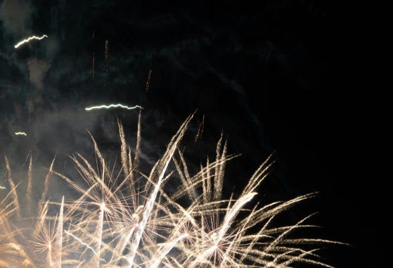 colorful fireworks are lit up on a dark night sky