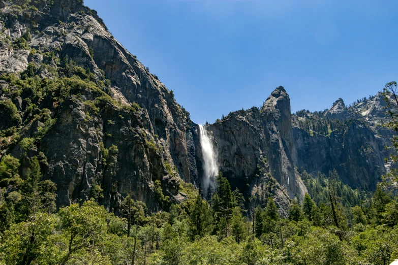 waterfall coming from a mountain in the forest