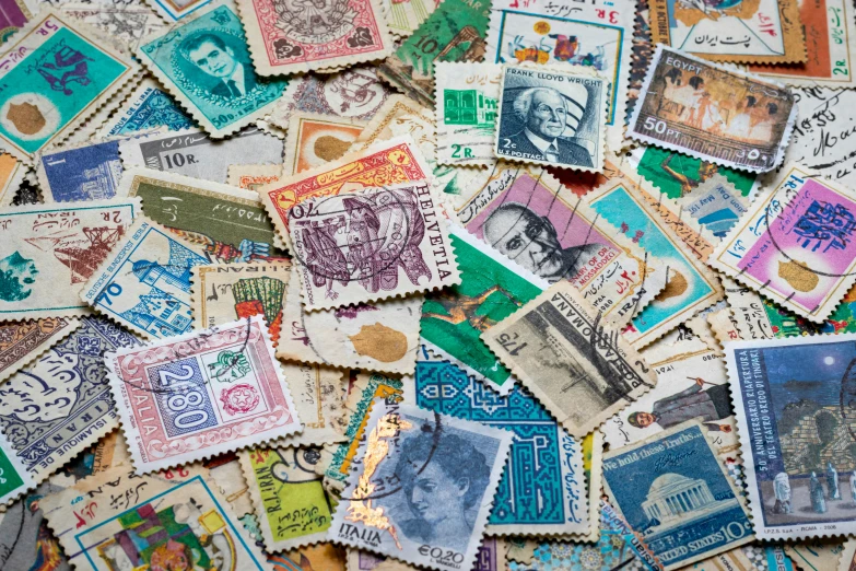 a pile of stamps with some very old ink